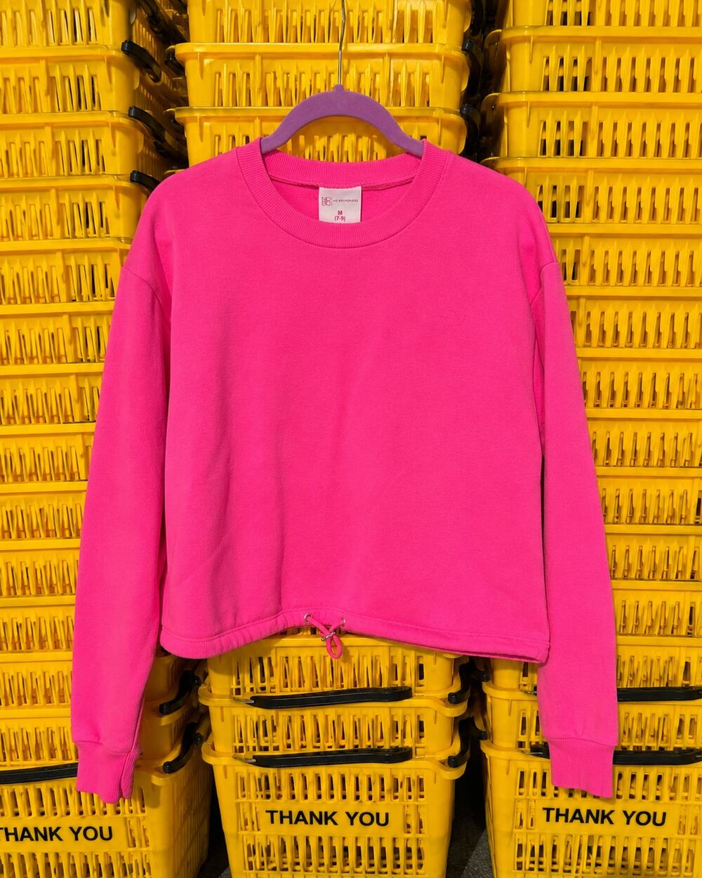 No Boundaries Hot Pink Drawstring Hem Crewneck Sweatshirt Size Medium 7-9
